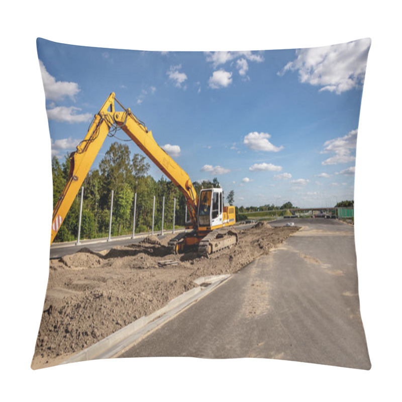 Personality  Highways. Highway Construction Site. Construction Machines On The Road Construction Site. Pillow Covers