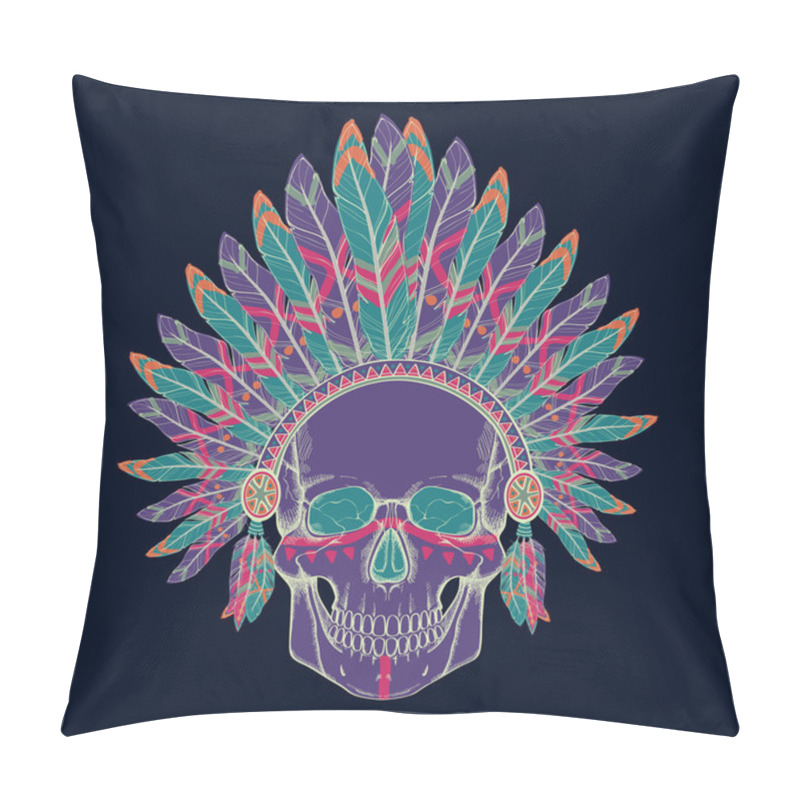 Personality  Vector Illustration Of Human Skull In Native American Indian Chi Pillow Covers