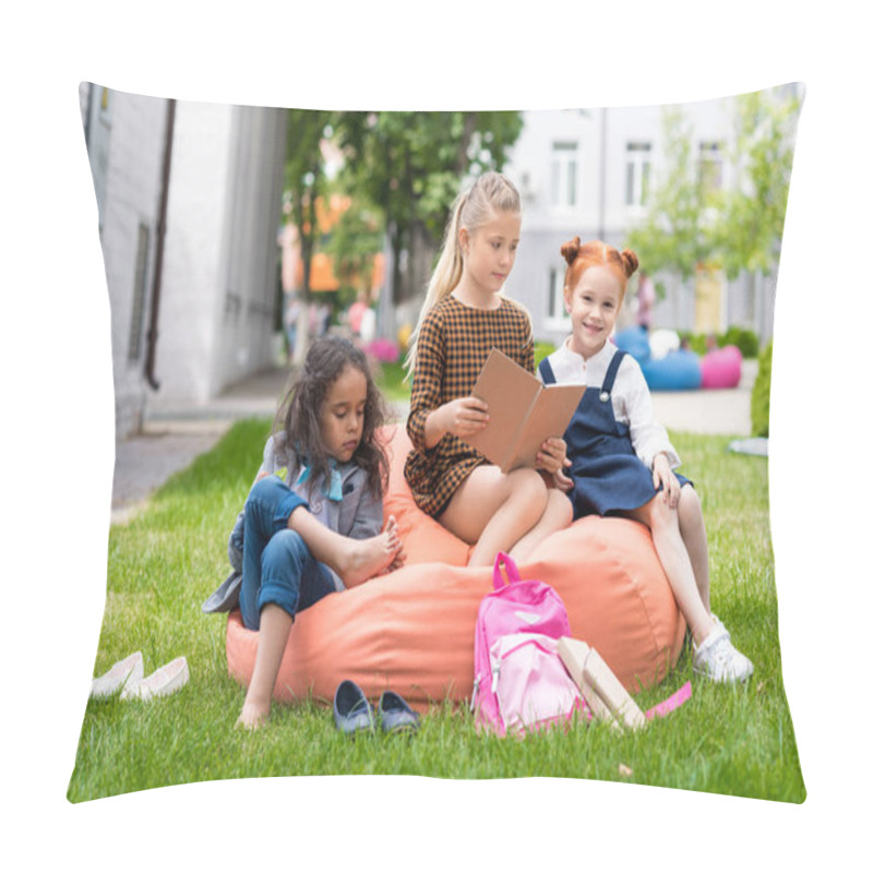 Personality  Multiethnic Schoolgirls Reading Book Pillow Covers