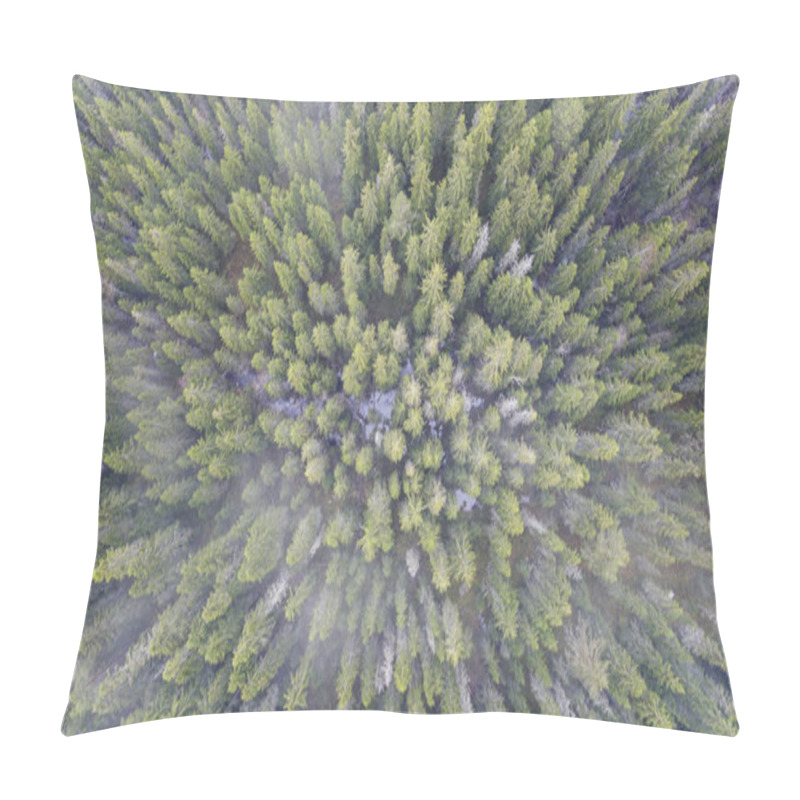 Personality  Drone Top View Of A Misty Green Forest. Pillow Covers