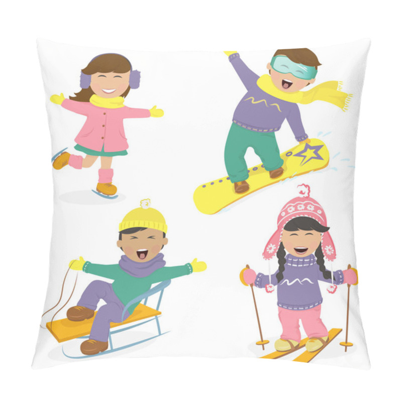 Personality  Funny Kids And Winter Sports. Pillow Covers