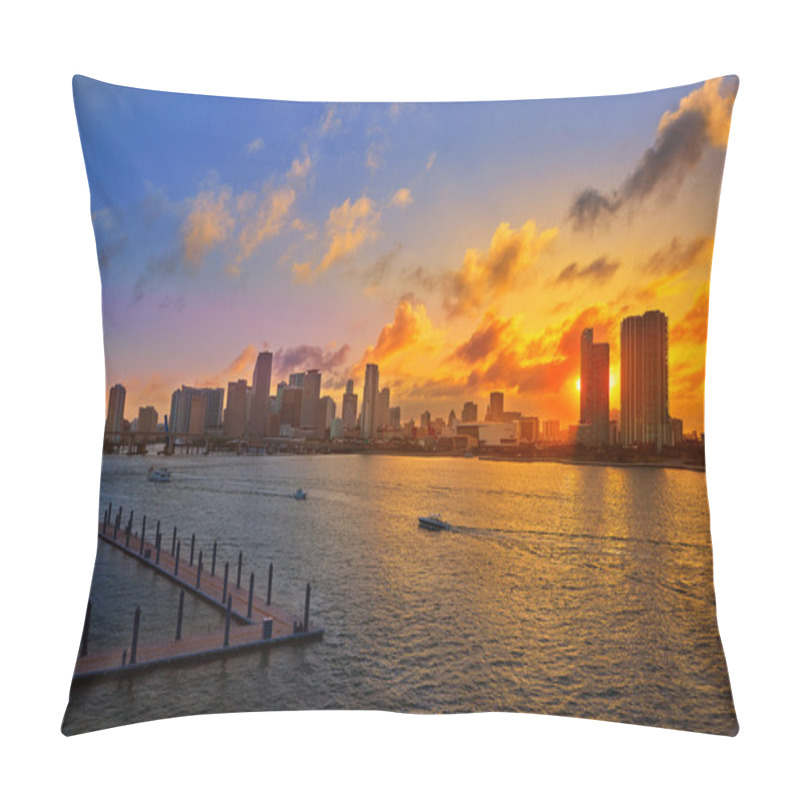 Personality  Miami Downtown Skyline Sunset Florida US Pillow Covers