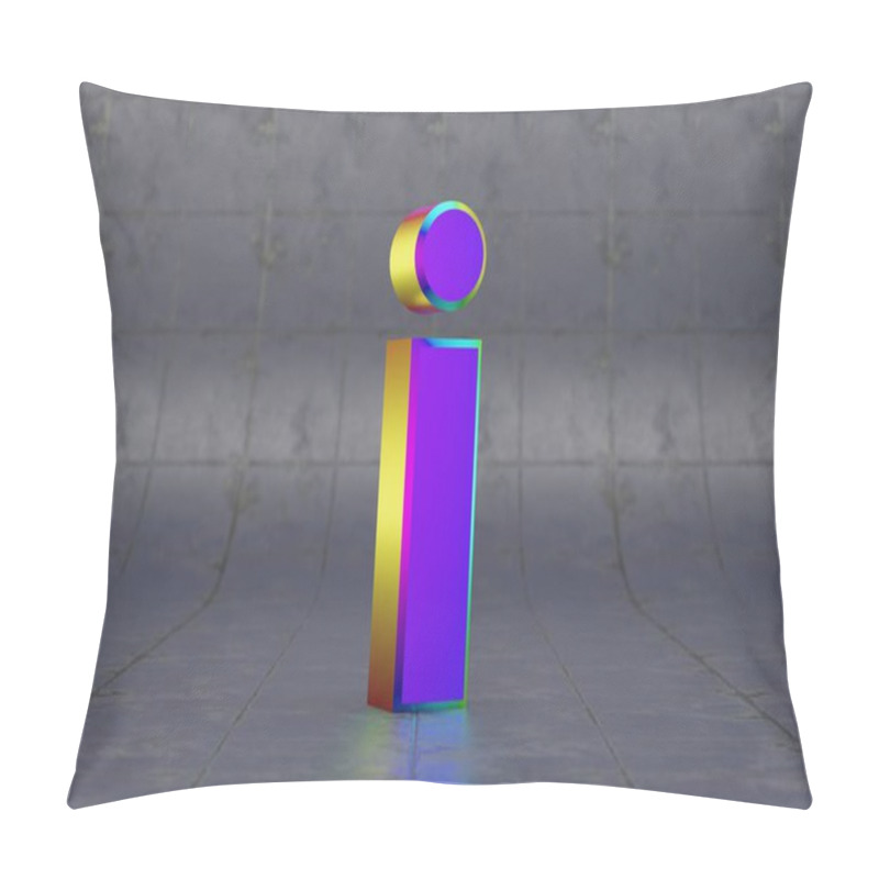 Personality  Multicolor 3d Letter I Lowercase. Glossy Iridescent Letter On Tile Background. Metallic Alphabet With Studio Light Reflections. 3d Rendered Font Character. Pillow Covers