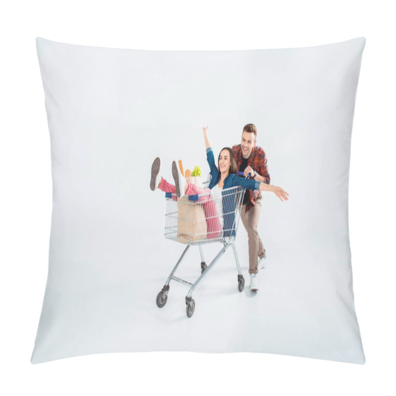 Personality  Couple With Shopping Cart Pillow Covers