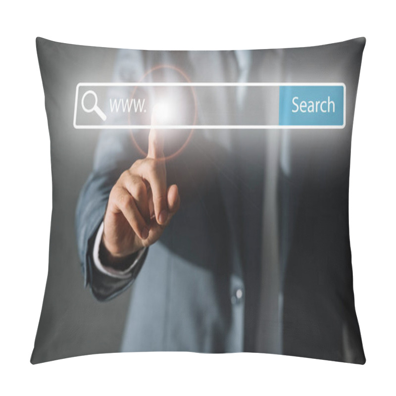 Personality  Cropped View Of Seo Manager In Suit Touching Website Search Bar Pillow Covers