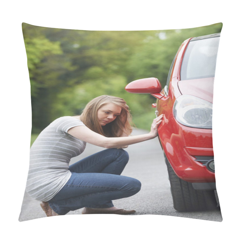 Personality  Female Motorist With Puncture On Country Road Pillow Covers