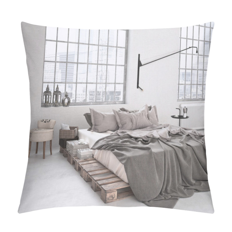 Personality  Industrial Bedroom. 3d Rendering Pillow Covers