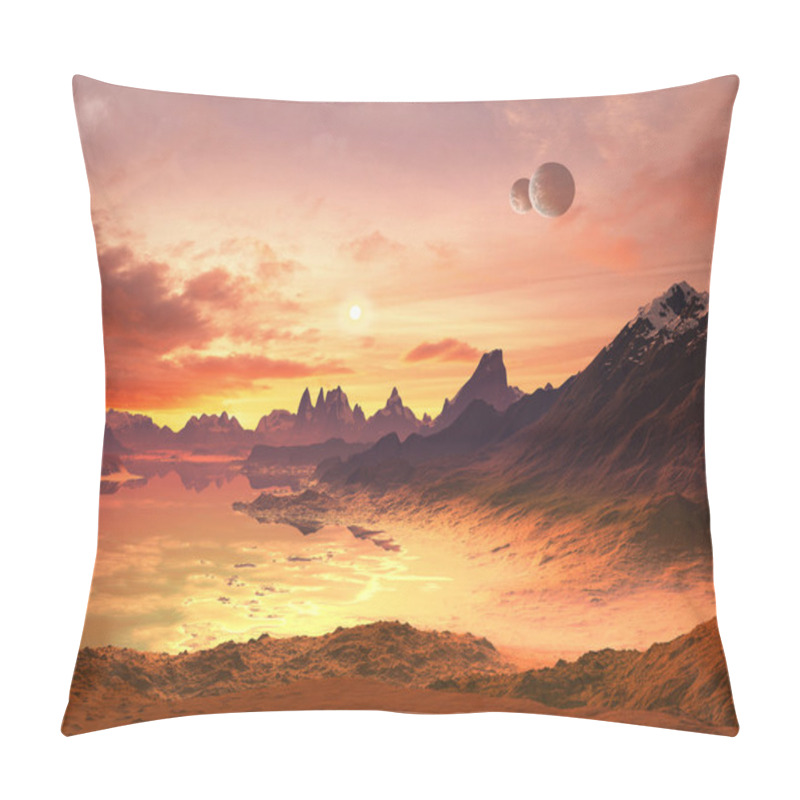 Personality  Two Moons Over Alien Ocean Sunset Pillow Covers