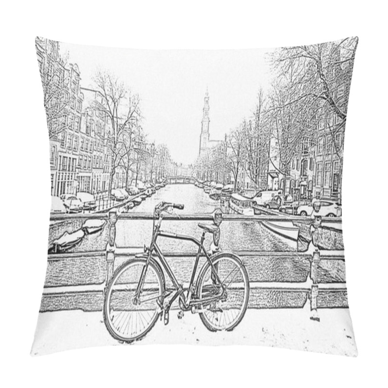 Personality  Pencil Drawing From Amsterdam Covered With Snow In Netherlands Pillow Covers