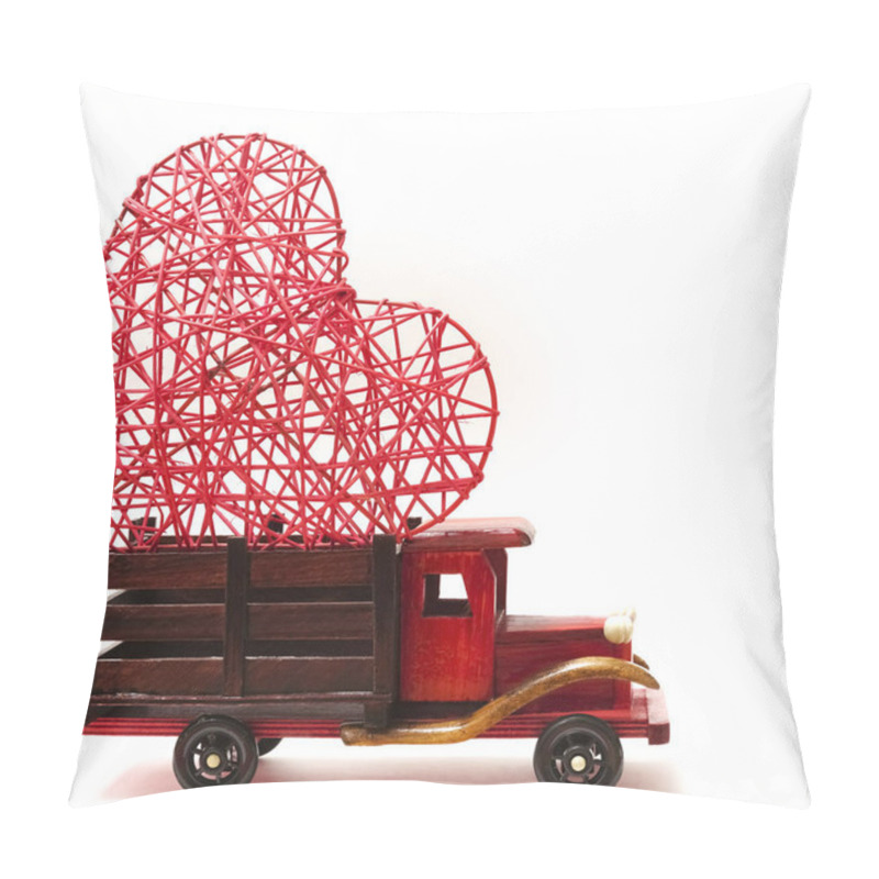 Personality  Vintage Wooden Truck With Big Red Heart Above. Isolated On White Background. Happy Valentines Day Idea.  Pillow Covers