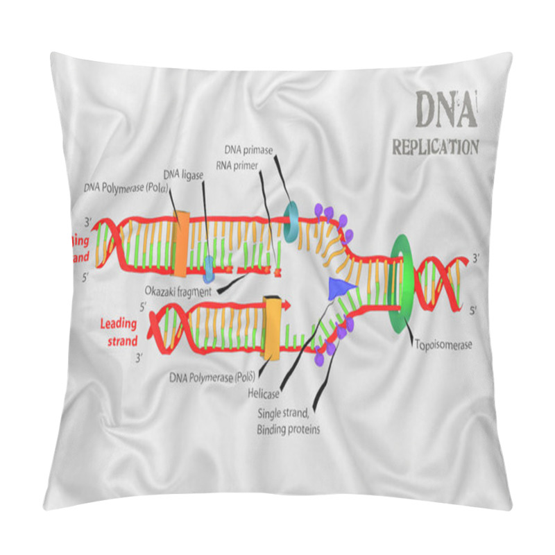 Personality  DNA Replication Schematics Diagram On A Silk Satin Fabric Texture. Pillow Covers