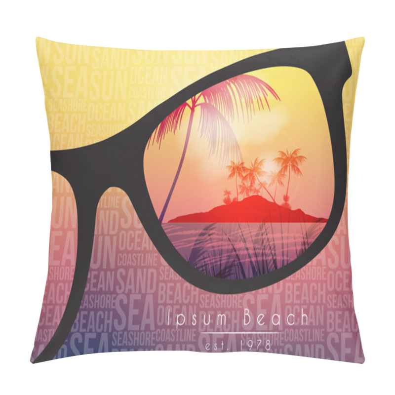 Personality  Summer Beach Party Flyer Design With Sunglasses On Blurred Background - Vector Illustration Pillow Covers