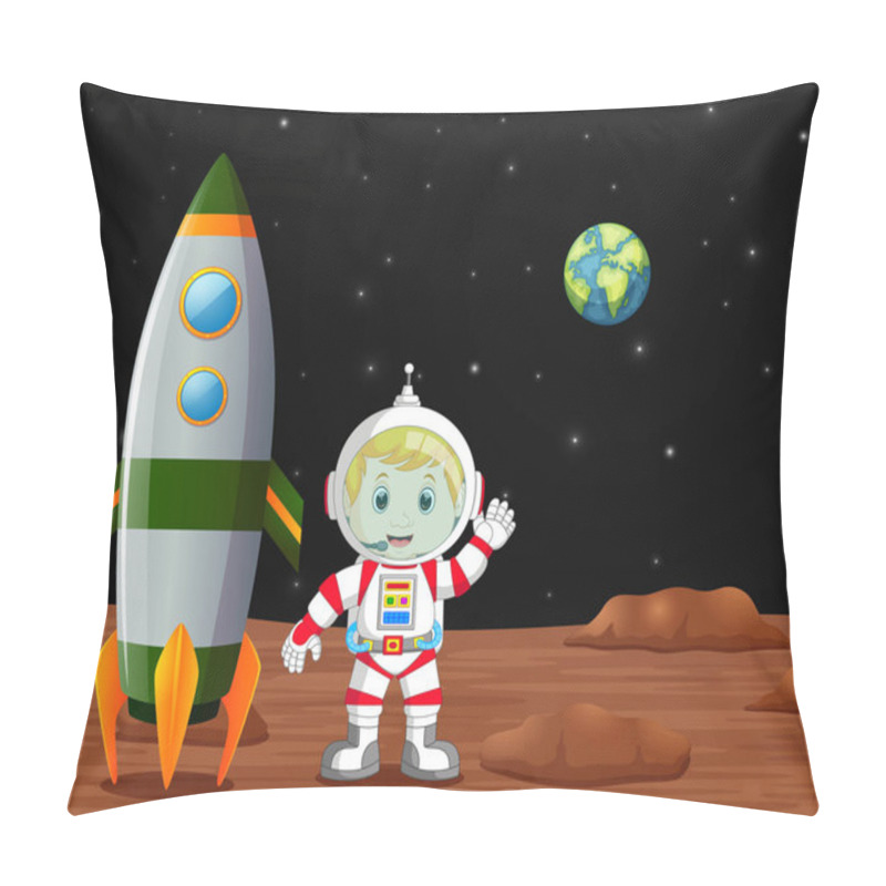 Personality  Astronaut Standing On Planet Illustration Pillow Covers