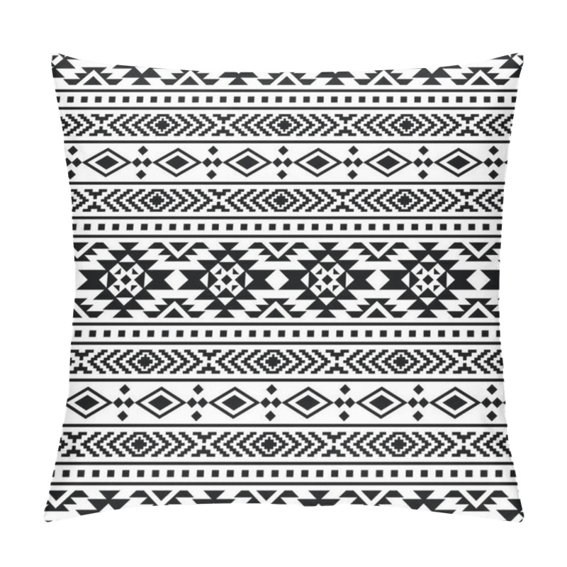 Personality  Figure Tribal Embroidery. Ethnic Geometric Abstract Backdrop. Tribal Navajo Seamless Pattern. Black And White. Design For Textile, Template, Fabric, Weave, Cover, Carpet, Decoration, Tile, Accessory. Pillow Covers