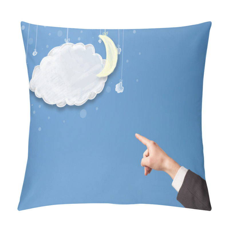 Personality  Hand Pointing At Cartoon Night Clouds With Moon  Pillow Covers