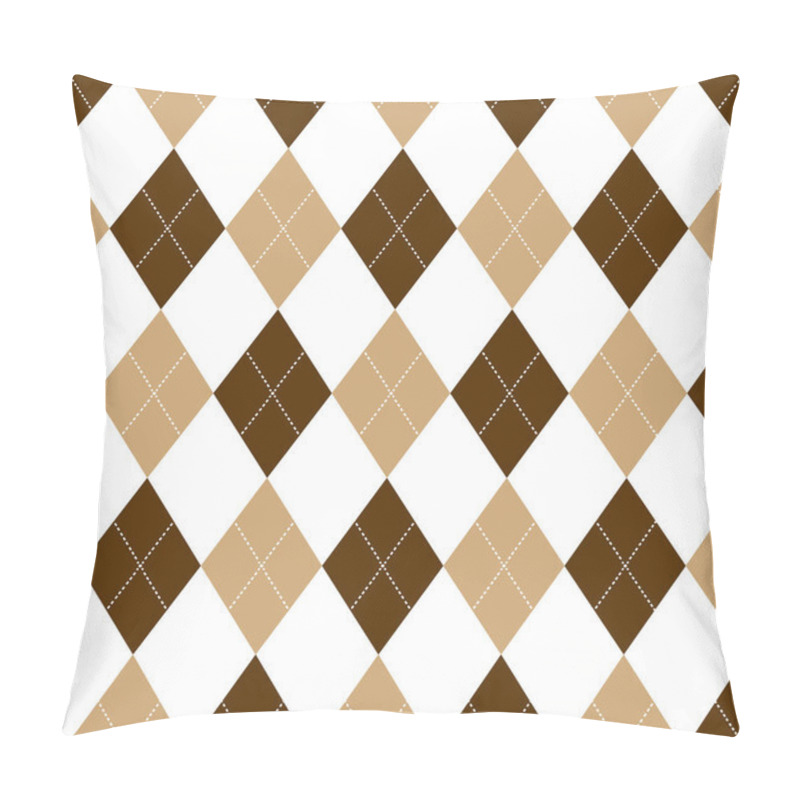 Personality  Seamless Argyle Pattern In Shades Of Dark Brown With White Stitch. Vector Illustration Pillow Covers