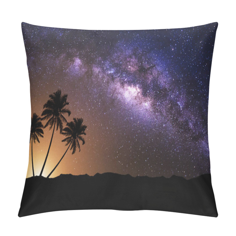 Personality  Night Scene With Milky Way And Coconut Tree. Pillow Covers