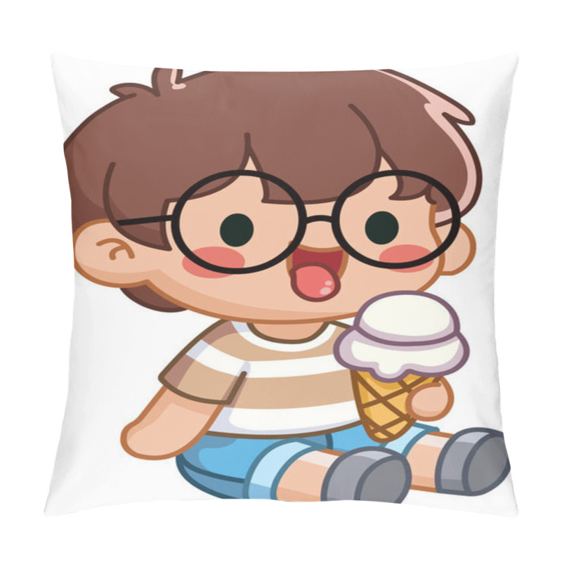 Personality  Cartoon Boy With Glasses Eating Ice Cream Pillow Covers