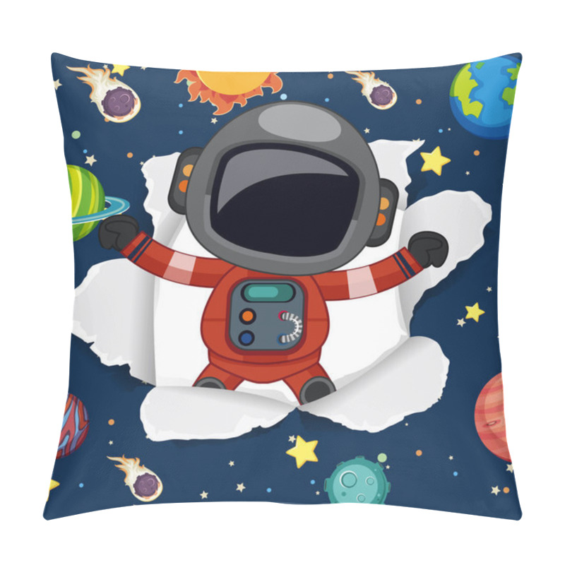 Personality  Space Theme Background With Astronaut Flying In The Space Illustration Pillow Covers