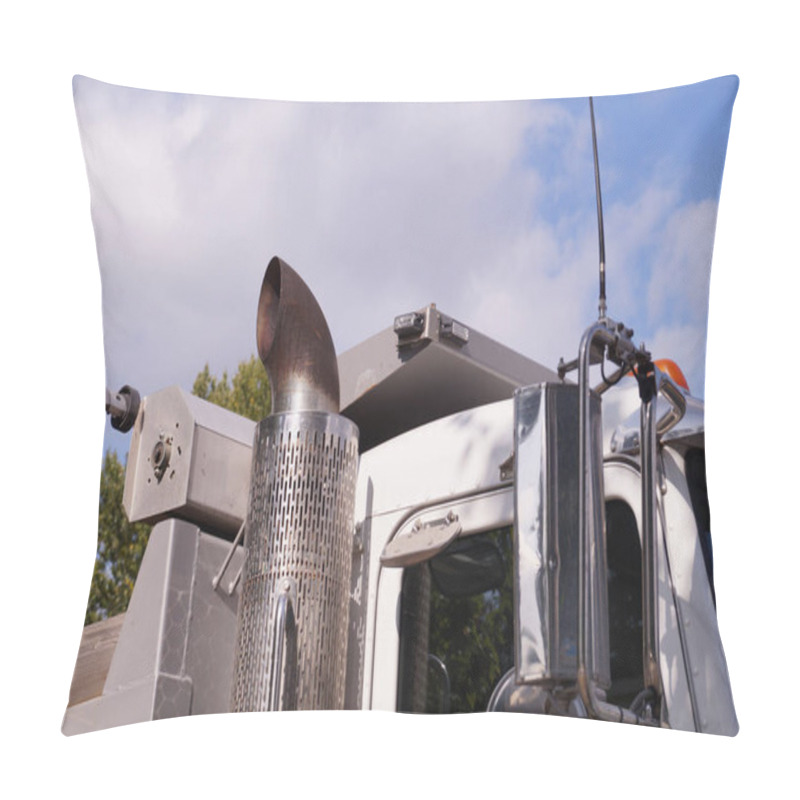 Personality  Transport. Close-up Of A Truck Cab. Exhaust Pipe Visible. Pillow Covers