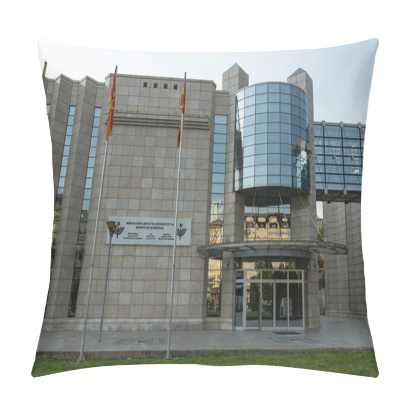 Personality  Facade Of Macedonian Holocaust Museum In Skopje North Macedonia Pillow Covers