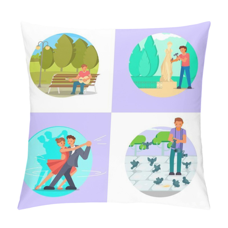 Personality  People Enjoying Their Hobbies Vector Flat Illustration Pillow Covers