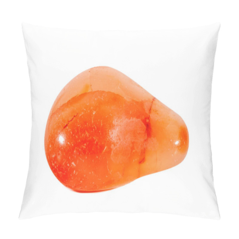 Personality  Macro Shooting Of Natural Gemstone. Mineral Carnelian, India. Isolated Object On A White Background. Pillow Covers