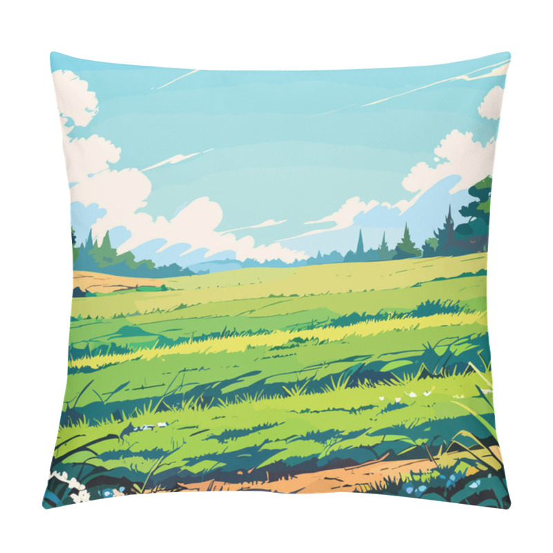 Personality  Vibrant Meadow Under A Clear Blue Sky Pillow Covers