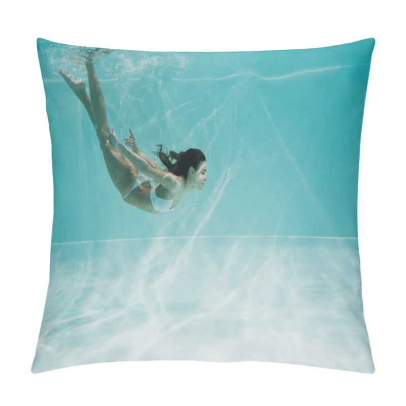 Personality  Pretty Woman In White Swimsuit Diving In Swimming Pool  Pillow Covers