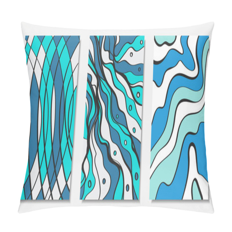 Personality  Vector Covers Set In Hand Drawn Style. Blue Abstract Backgrounds With Handwritten Wavy Lines And Shapes, Spirals, Dots. Creative Hipster Illustration. Scribble. Vector Abstractions For Wallpapers. Pillow Covers