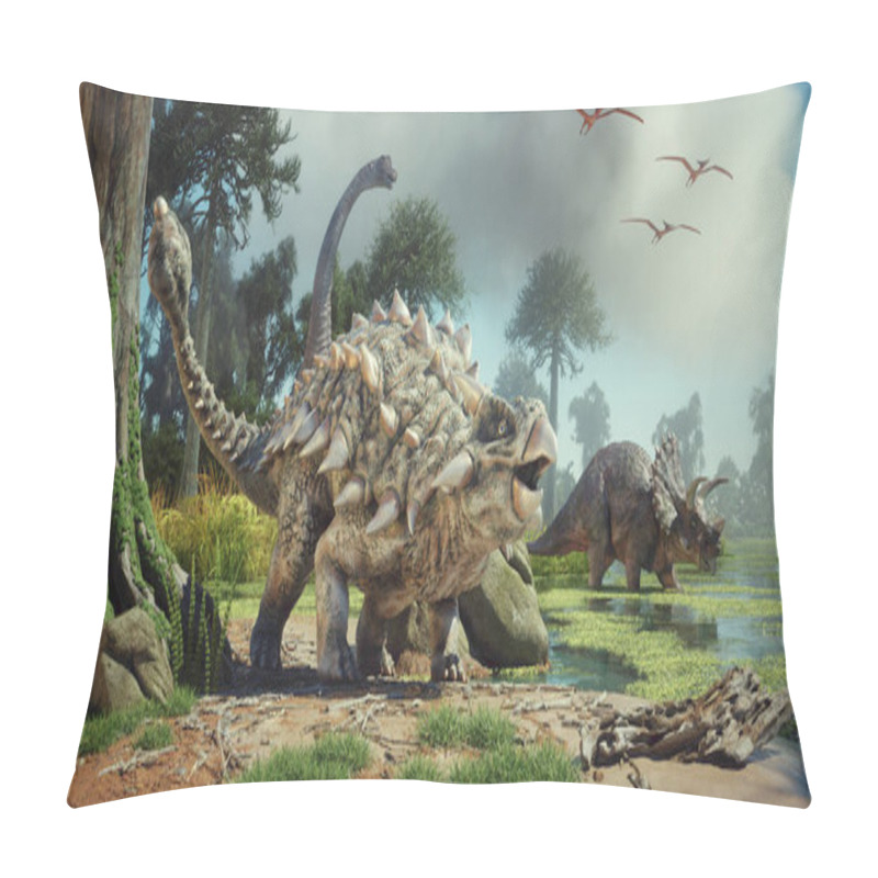 Personality  Dinosaurs In The Forest. This Is A 3d Render Illustration Pillow Covers