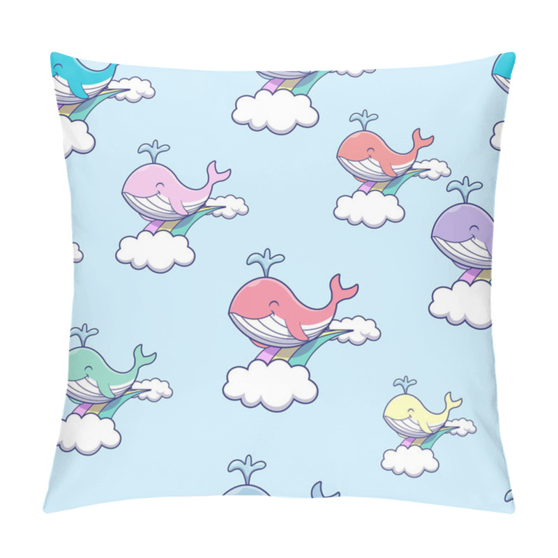 Personality  Cute Whales Swimming Through The Rainbow And Cloud. Seamless Pattern. Pastel Graphics Color. Vector Illustration. Pillow Covers