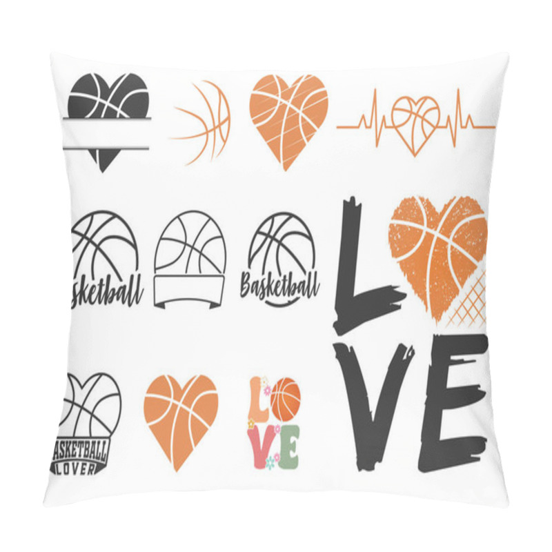 Personality  Basketball Typography Bundle, Basketball Vector, Vector, Basketball Lineart, Basketball Heart Shape, Love Text With Basketball, Basketball Heart Beat Pillow Covers