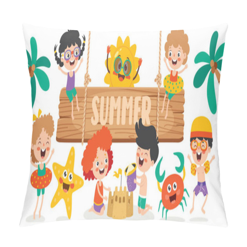 Personality  Flat Summer Banner With Cartoon Character Pillow Covers