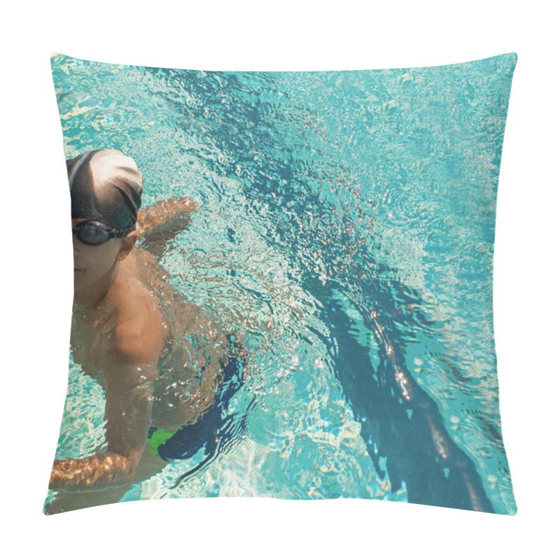 Personality  Sweet Little Boy, Swimming In Swimming Pool, Summertime Pillow Covers