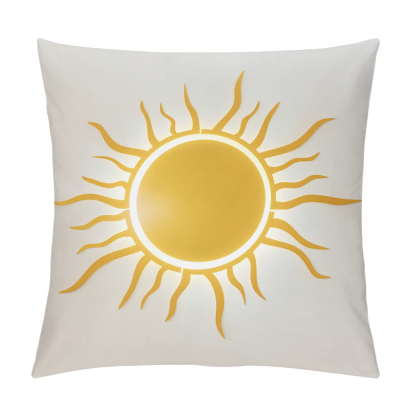 Personality  Close-up View Of Decorative Bright Yellow Sun Isolated On White Pillow Covers