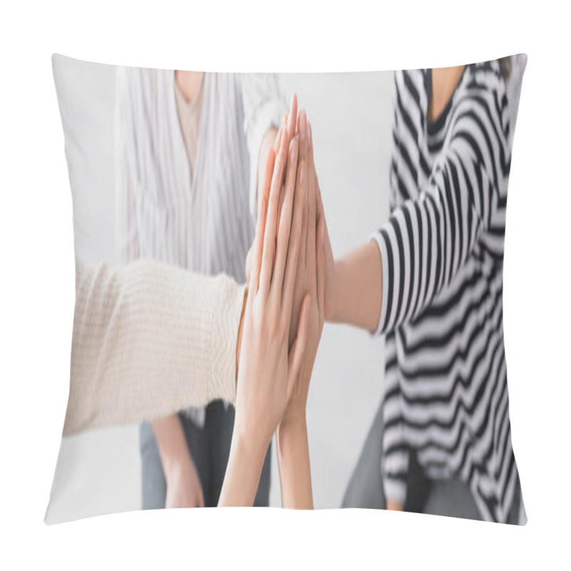 Personality  Partial View Of Group Of Women Holding Hands Together During Seminar, Banner Pillow Covers