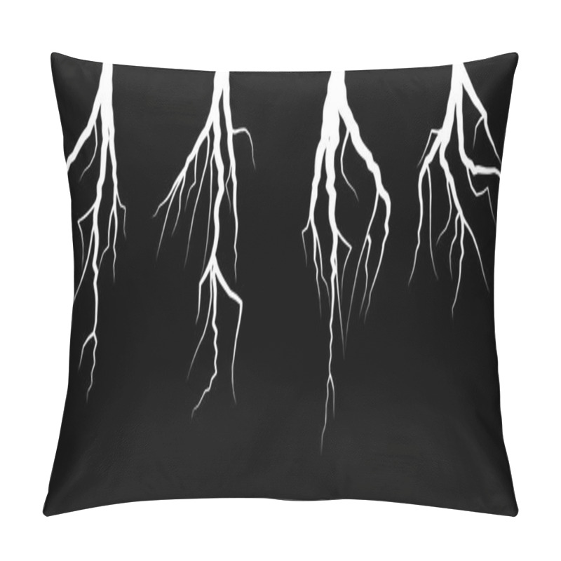 Personality  White Lightning Bolt Zig Zag On Black Background. Thunderstorm Strike, Electric Shock. Pillow Covers