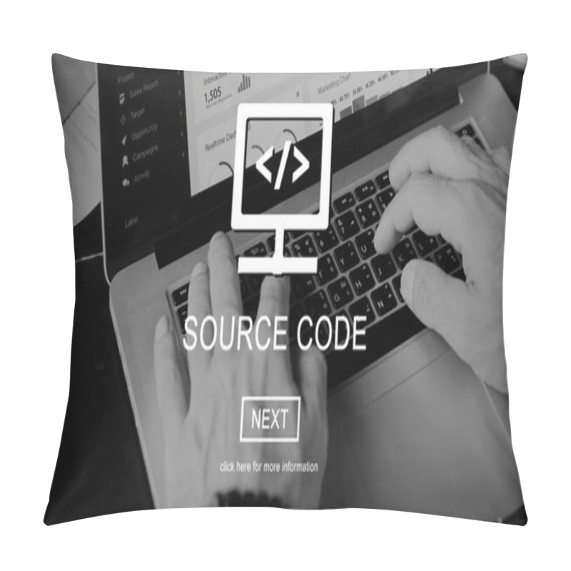 Personality  Laptop With Source Code Concept Pillow Covers