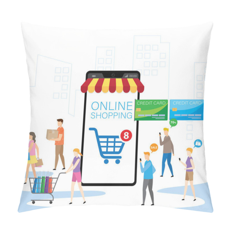 Personality  Mobile Application For Shopping, Online Supermaket, Smartphone With Shopping App. Pillow Covers