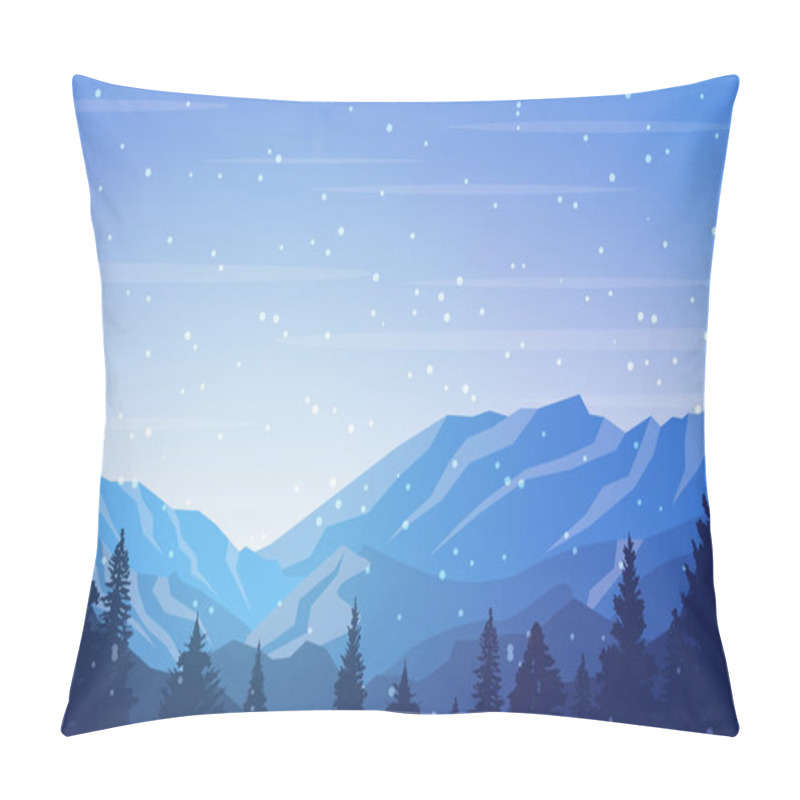 Personality  Winter Scene Snow Landscape With Pine Trees Mountain Vector Illustration Pillow Covers