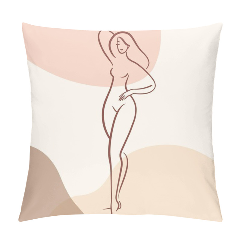 Personality  Fashion Illustration. The Female Body. Elegant Nude Figure, Art Poster. Stylish Sketch Of A Naked Woman Pillow Covers