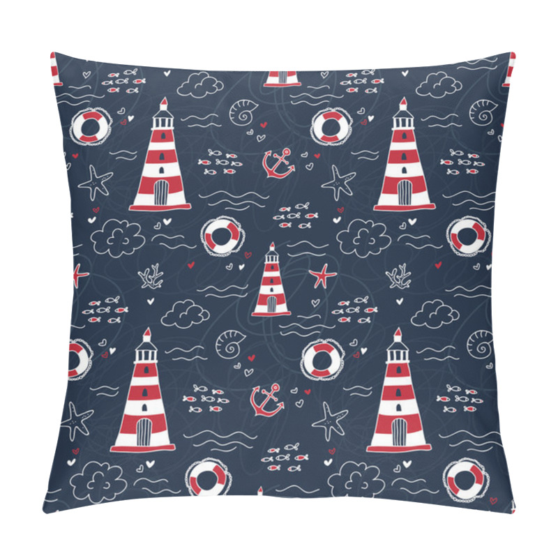 Personality  Nautical Pattern With Lighthouses Pillow Covers