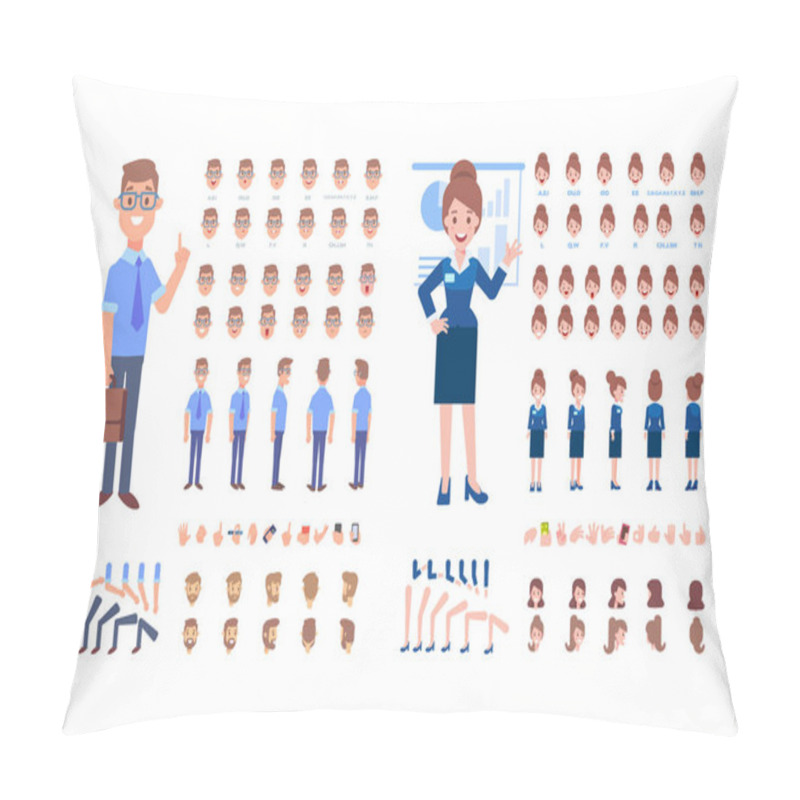 Personality  Front, Side, Back, 3/4 View Animated Characters. Business Man And Woman Creation Set With Various Views, Hairstyles And Gestures. Cartoon Style, Flat Vector Illustration. Pillow Covers