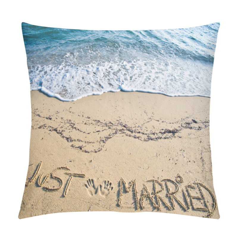 Personality  Just Married Written In The Sand On The Beach Pillow Covers