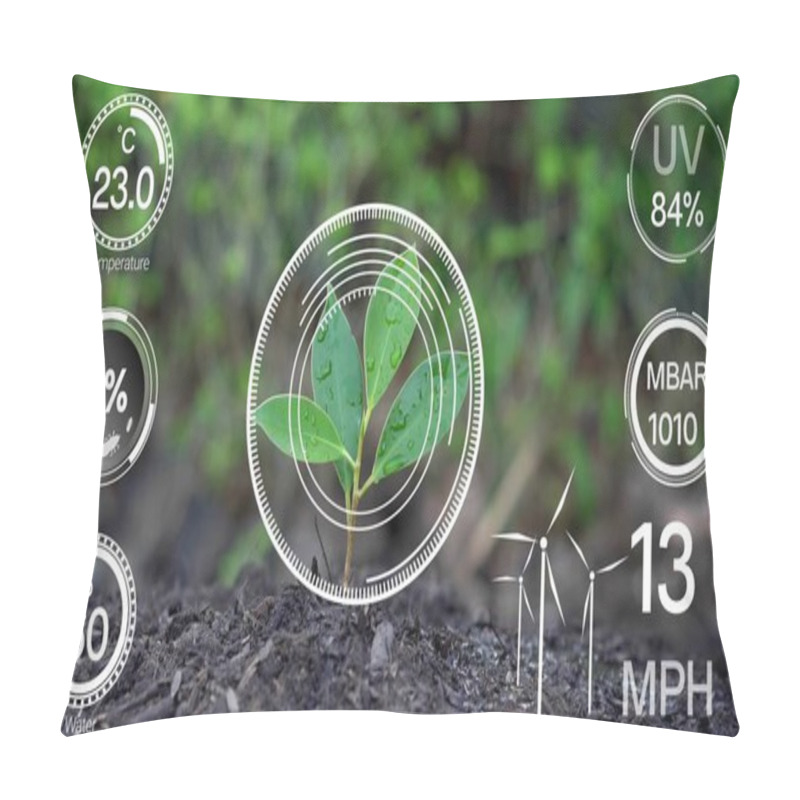 Personality  Smart Digital Agriculture Technology By Futuristic Sensor Data Collection Management By Artificial Intelligence To Control Quality Of Crop Growth And Harvest. Computer Aided Plantation Grow Concept. Pillow Covers