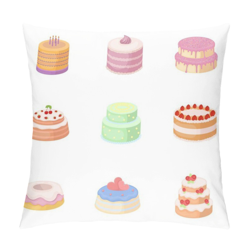 Personality  Cakes For The Holidays. A Set Of Different Sweets. Beautifully Decorated Cakes And Muffins.Cakes Icon In Set Collection On Cartoon Style Vector Symbol Stock Illustration. Pillow Covers