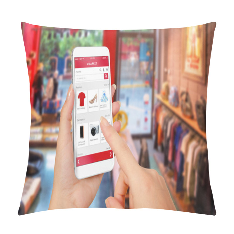 Personality  Smart Phone Online Shopping In Woman Hand Pillow Covers