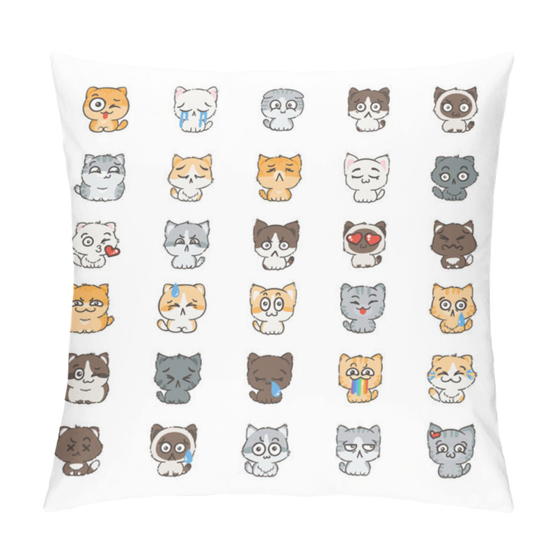 Personality  Cute Cartoon Cats And Dogs With Different Emotions. Pillow Covers