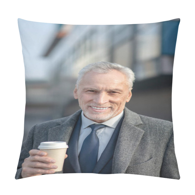 Personality  Mature Man In Elegant Coat Smiling Nicely Pillow Covers